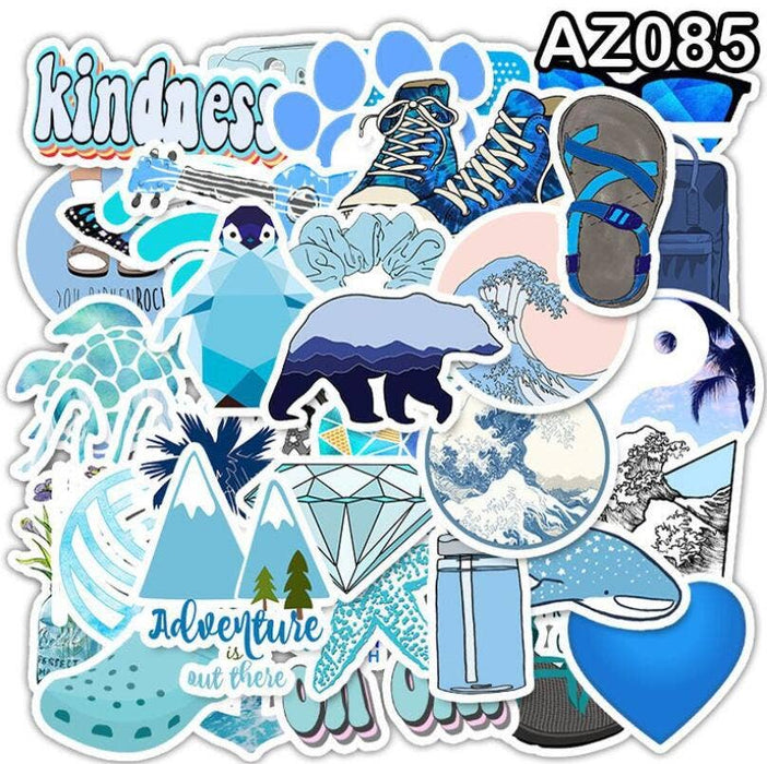50 Blue-Themed Stickers (Glossy)
