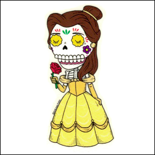 An image of a(n) Belle inspired  Day of the Dead sticker.