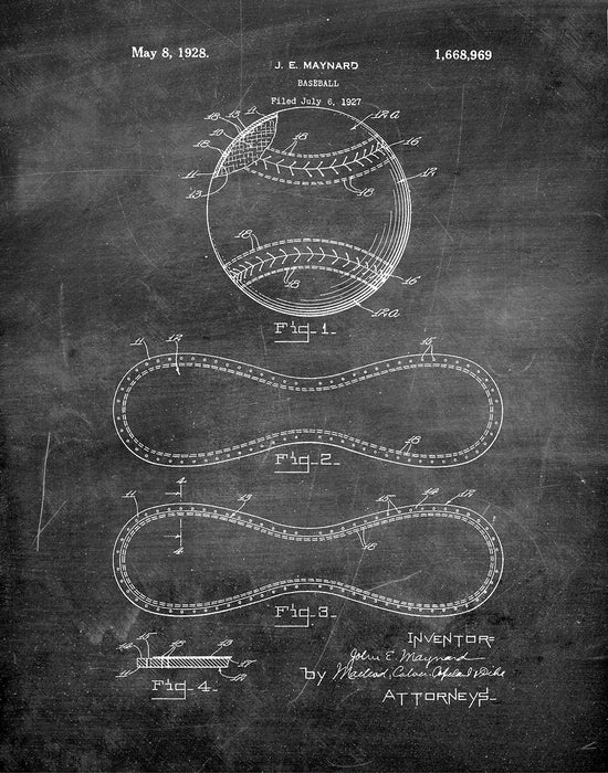 An image of a(n) Baseball 1928 - Patent Art Print - Chalkboard.