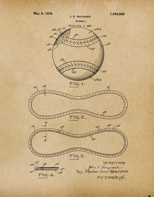 An image of a(n) Baseball 1928 - Patent Art Print - Parchment.