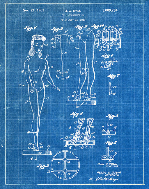 An image of a(n) Barbie 1961 - Patent Art Print - Blueprint.