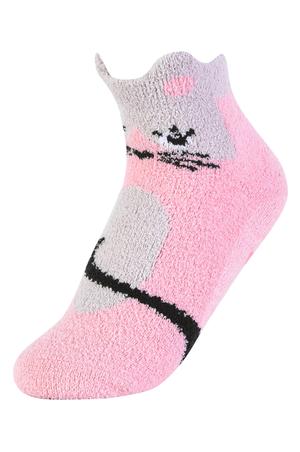 COZY ANIMAL ANKLET SOCK W/ GRIPPERS (Pink)