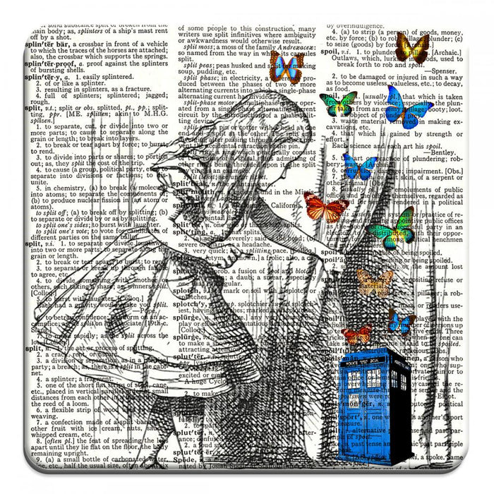 Alice and Tardis with Butterflies - Novelty Coasters