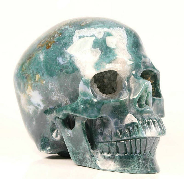 5" Green Moss Crystal Skull
