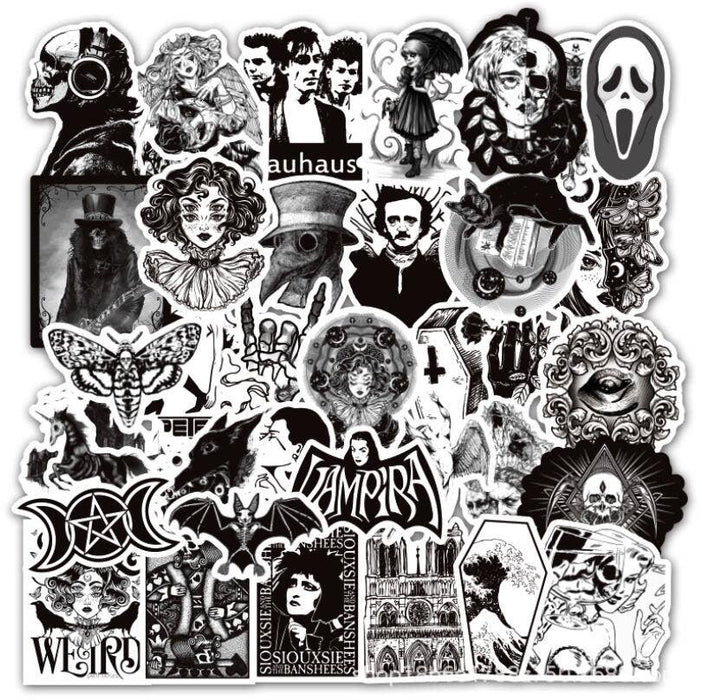 50 Black & White Punk Gothic Stickers (PVC Vinyl Matte)