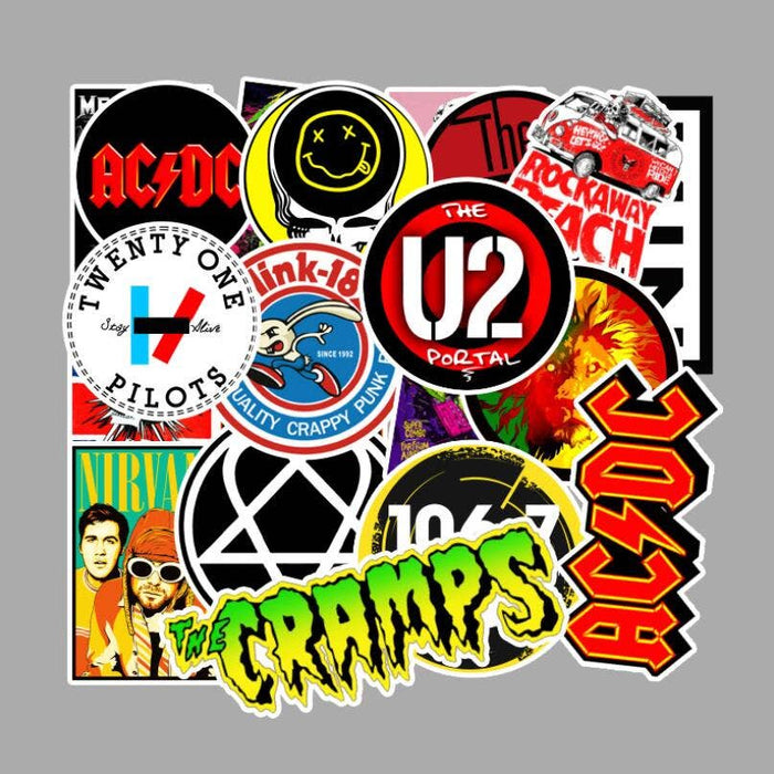 100 Band/Punk Mix Music Stickers (PVC Vinyl Matte)