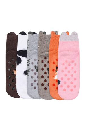 COZY ANIMAL ANKLET SOCK W/ GRIPPERS (Brown)