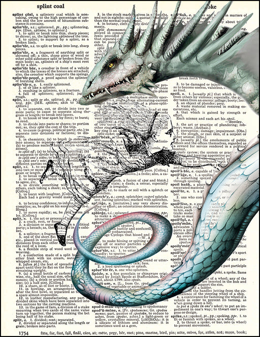 An image of a(n) Alice Flying with Dragon Dictionary Art Print.