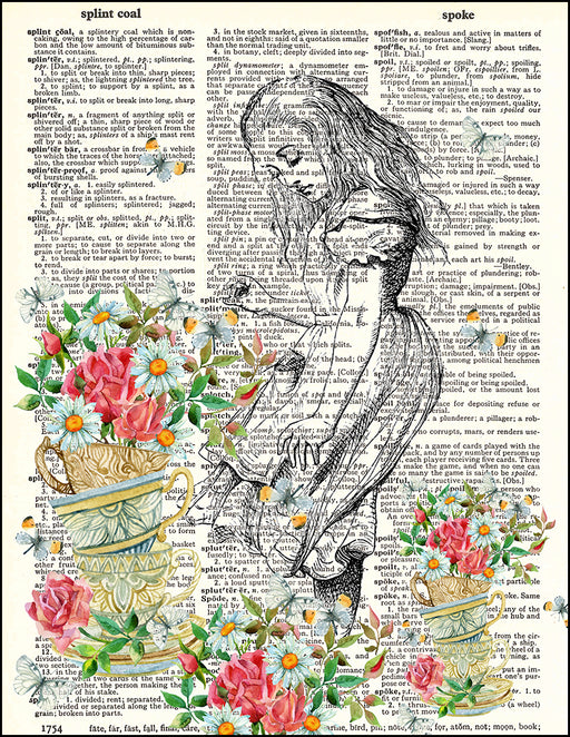 An image of a(n) Alice with Tea Cup Flowers Dictionary Art Print.