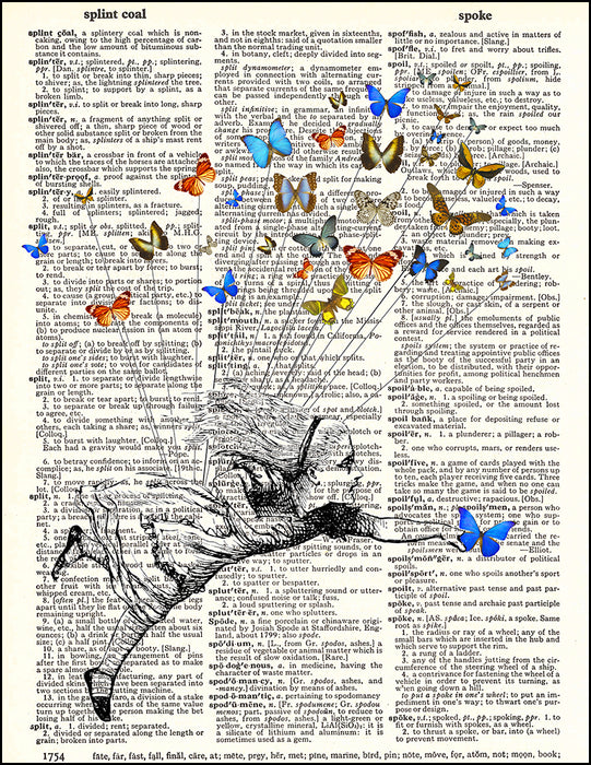 An image of a(n) Alice Flying with Butterflies Dictionary Art Print.