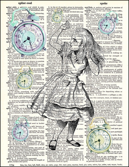 An image of a(n) Alice with Clocks Dictionary Art Print.