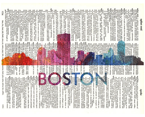 An image of a(n) Boston Love Your City Watercolor Skyline Dictionary Art Print .