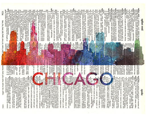 An image of a(n) Chicago Love Your City Watercolor Skyline Dictionary Art Print .