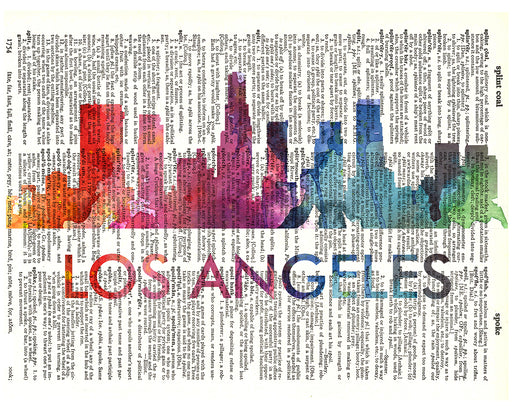 An image of a(n) Los Angeles Love Your City Watercolor Skyline Dictionary Art Print .