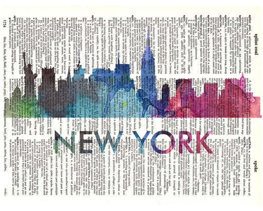 An image of a(n) New York Love Your City Watercolor Skyline Dictionary Art Print .