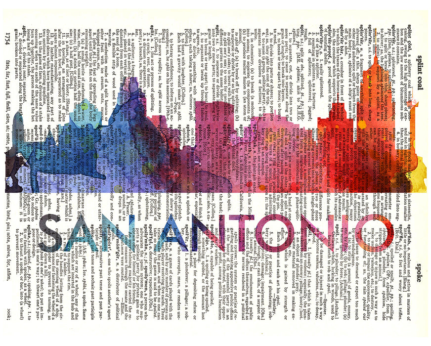 An image of a(n) San Antonio Love Your City Watercolor Skyline Dictionary Art Print .