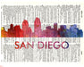 An image of a(n) San Diego Love Your City Watercolor Skyline Dictionary Art Print .