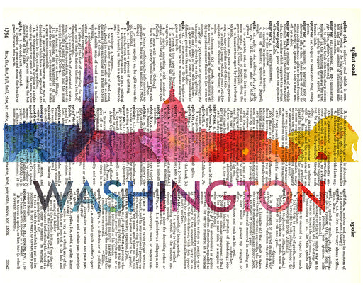 An image of a(n) Washington DC Love Your City Watercolor Skyline Dictionary Art Print .