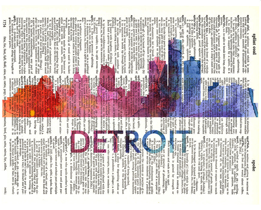 An image of a(n) Detroit Love Your City Watercolor Skyline Dictionary Art Print .