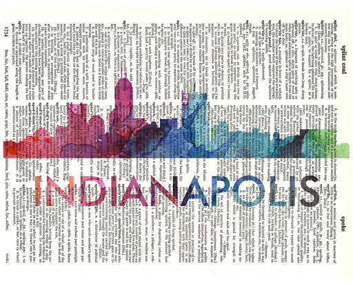 An image of a(n) Indianapolis Love Your City Watercolor Skyline Dictionary Art Print .