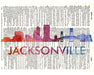 An image of a(n) Jacksonville Love Your City Watercolor Skyline Dictionary Art Print .