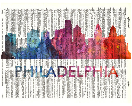 An image of a(n) Philadelphia Love Your City Watercolor Skyline Dictionary Art Print .