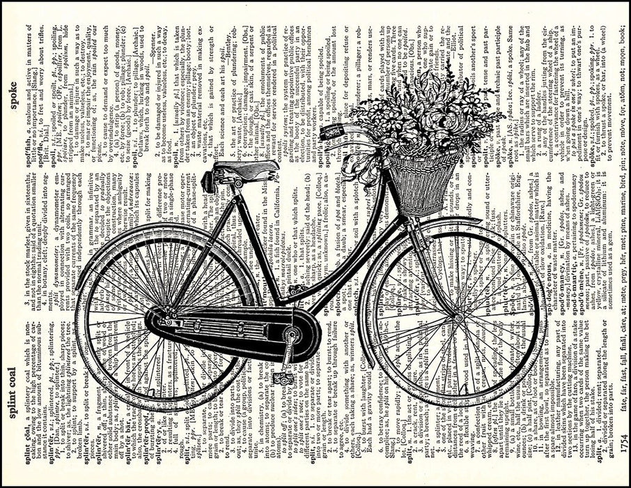 An image of a(n) Bicycle with Basket Dictionary Art Print.