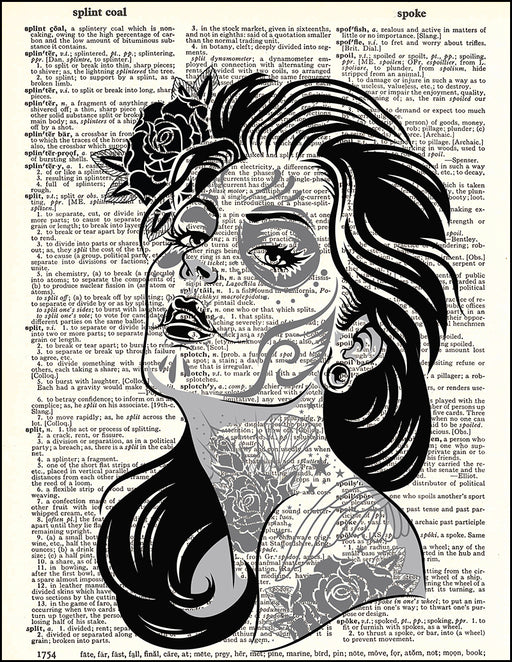 An image of a(n) Day of the Dead Girl With Tattoos Dictionary Art Print.