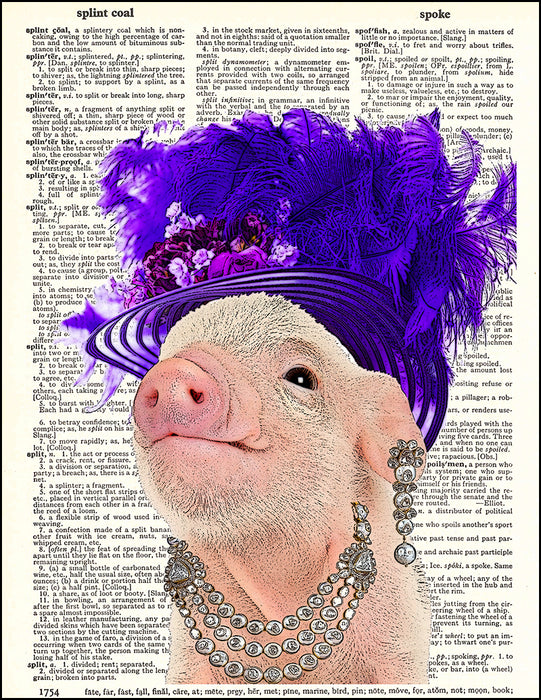 An image of a(n) Piglet with Derby Hat Dictionary Art Print.