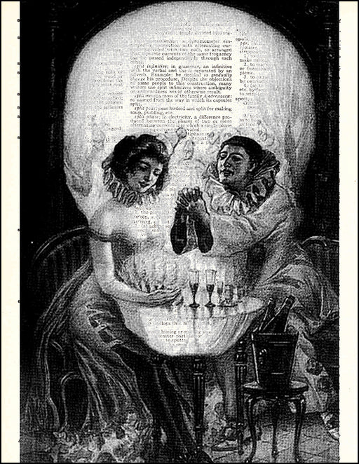 An image of a(n) Skull and Clown Illusion Dictionary Art Print.
