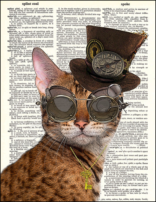 An image of a(n) Steampunk Kitty Dictionary Art Print.