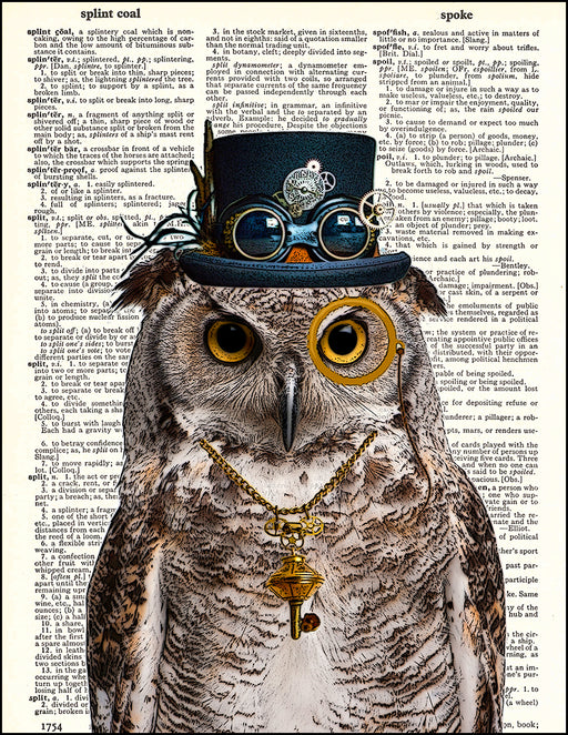 An image of a(n) Steampunk Owl Dictionary Art Print.