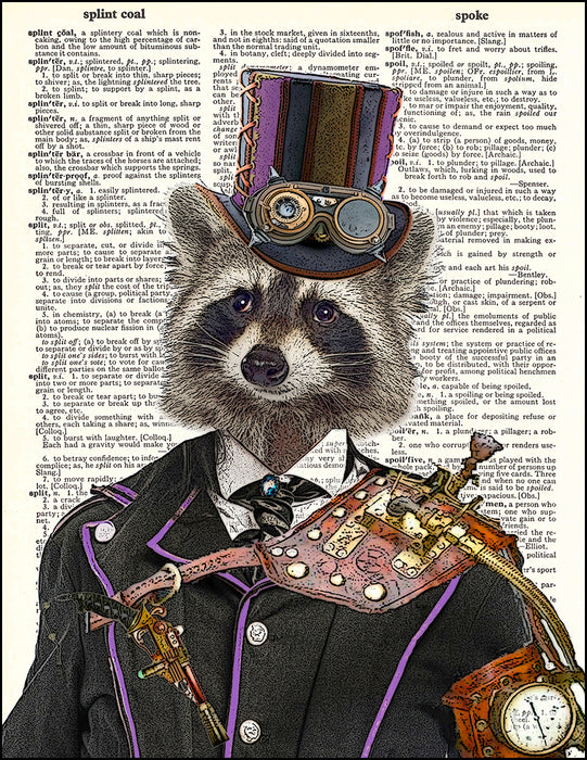 An image of a(n) Steampunk Raccoon Dictionary Art Print.