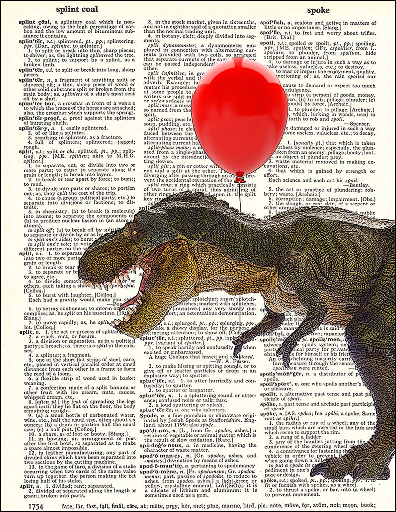 Tyrannosaurus Rex Balloon - Dictionary Art Print — Fresh Prints of CT