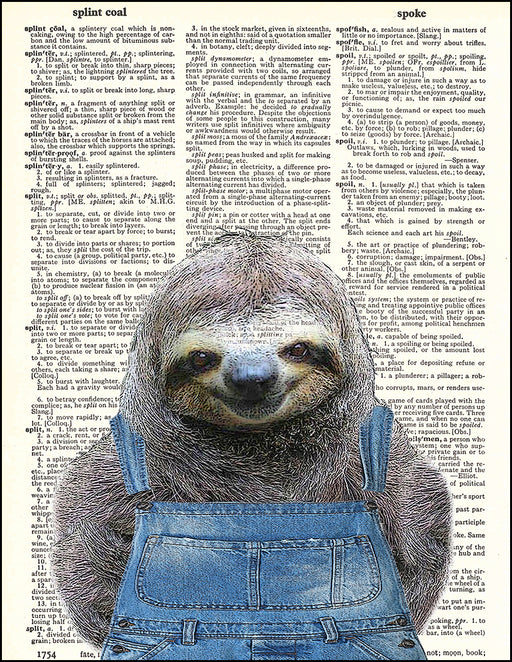 An image of a(n) Sloth In Overalls Dictionary Art Print.
