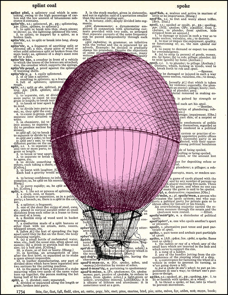 Pink Hot Air Balloon - Dictionary Art Print — Fresh Prints of CT