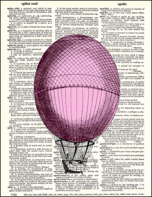 An image of a(n) Pink Hot Air Balloon Dictionary Art Print.