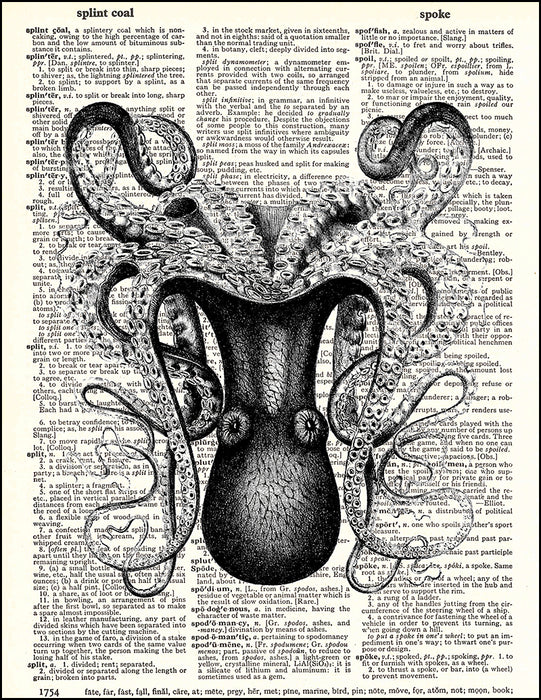 An image of a(n) Upside Down Octopus Dictionary Art Print.