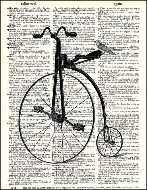 An image of a(n) Penny Farthing Bird Dictionary Art Print.