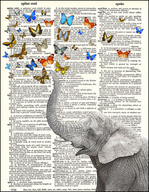 An image of a(n) Lucky Elephant and Butterflies Dictionary Art Print.