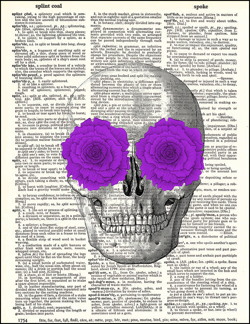 An image of a(n) Skull with Purple Flowers Dictionary Art Print.