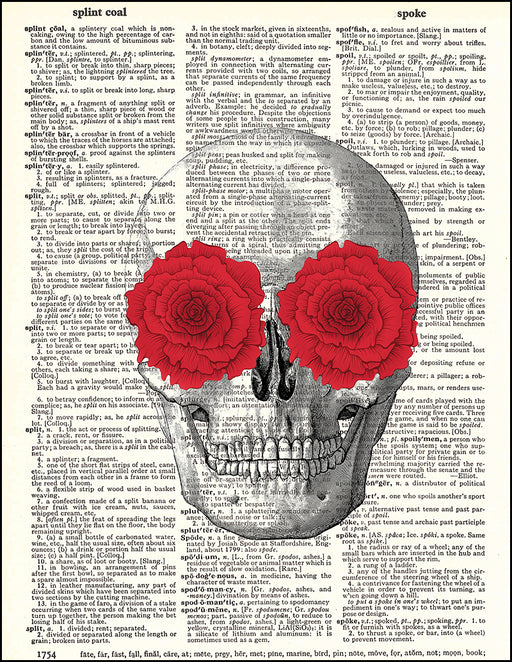 An image of a(n) Skull with Red Flowers Dictionary Art Print.