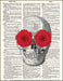 An image of a(n) Skull with Red Flowers Dictionary Art Print.