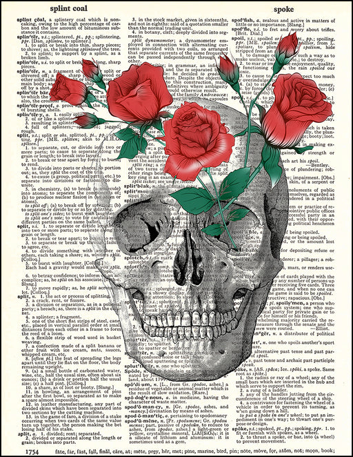 An image of a(n) Skull with Roses Dictionary Art Print.