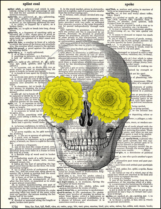 An image of a(n) Skull with Yellow Flowers Dictionary Art Print.