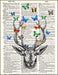 An image of a(n) Stag and Butterflies Dictionary Art Print.