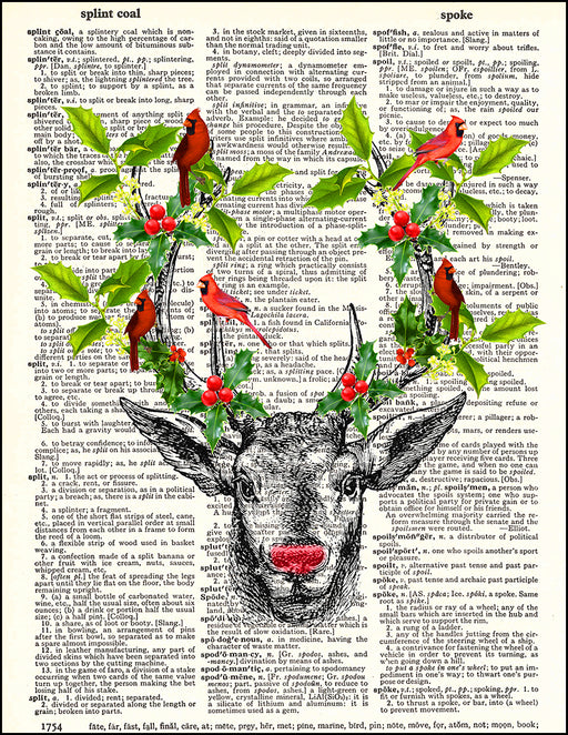 An image of a(n) Stag with Holly and Cardinals Dictionary Art Print.