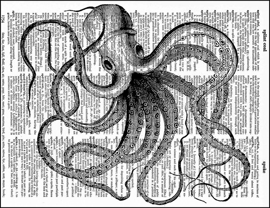 An image of a(n) Sideways Octopus Dictionary Art Print.