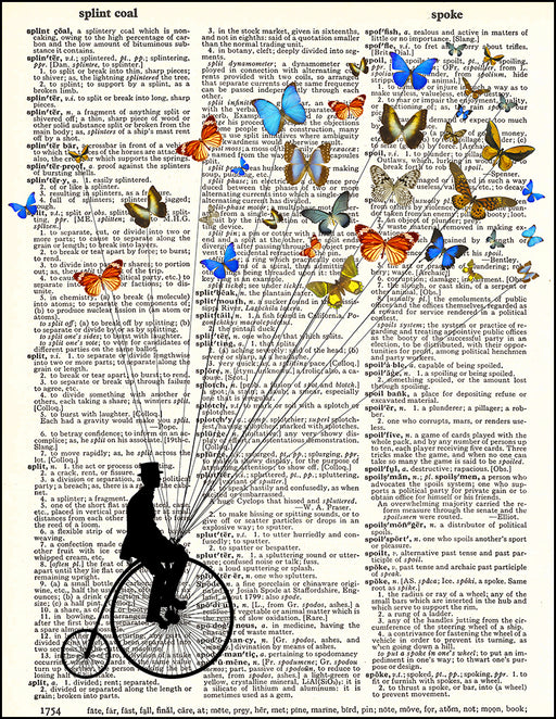An image of a(n) Butterflies Penny Farthing Dictionary Art Print.