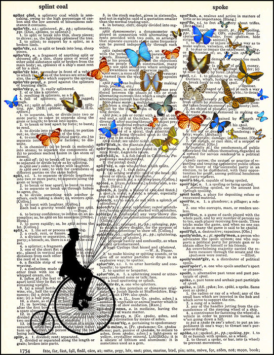 An image of a(n) Butterflies Penny Farthing Dictionary Art Print.